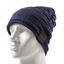 Picture of Grid Pattern Winter Warm Knitted Hat Built-in Wireless Bluetooth Headphone & Microphone - Dark Blue